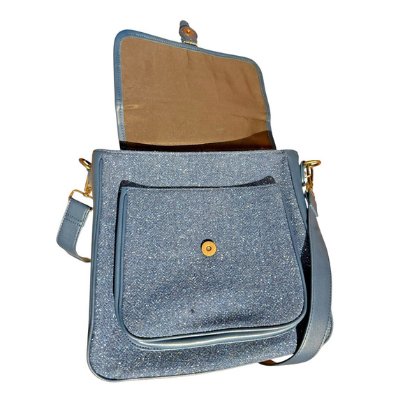Aran Kerry Tweed & Leather Satchel Bag Purse Wool Silk Blend Quiet Luxury - Picture 3 of 7